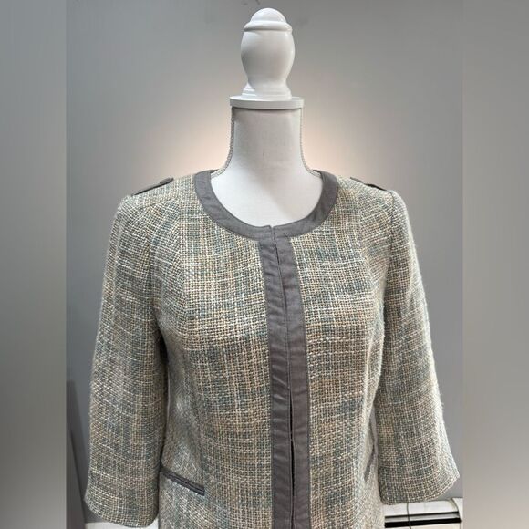 Cream/Green Liz Claiborne Collarless Jacket Size S EUC - Picture 3 of 6